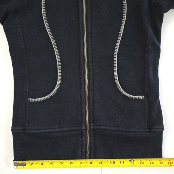 Lululemon Scuba Hoodie Black Full Zip Black Teal Cable Knit Fleece Lined Size 4 - Picture 14 of 15